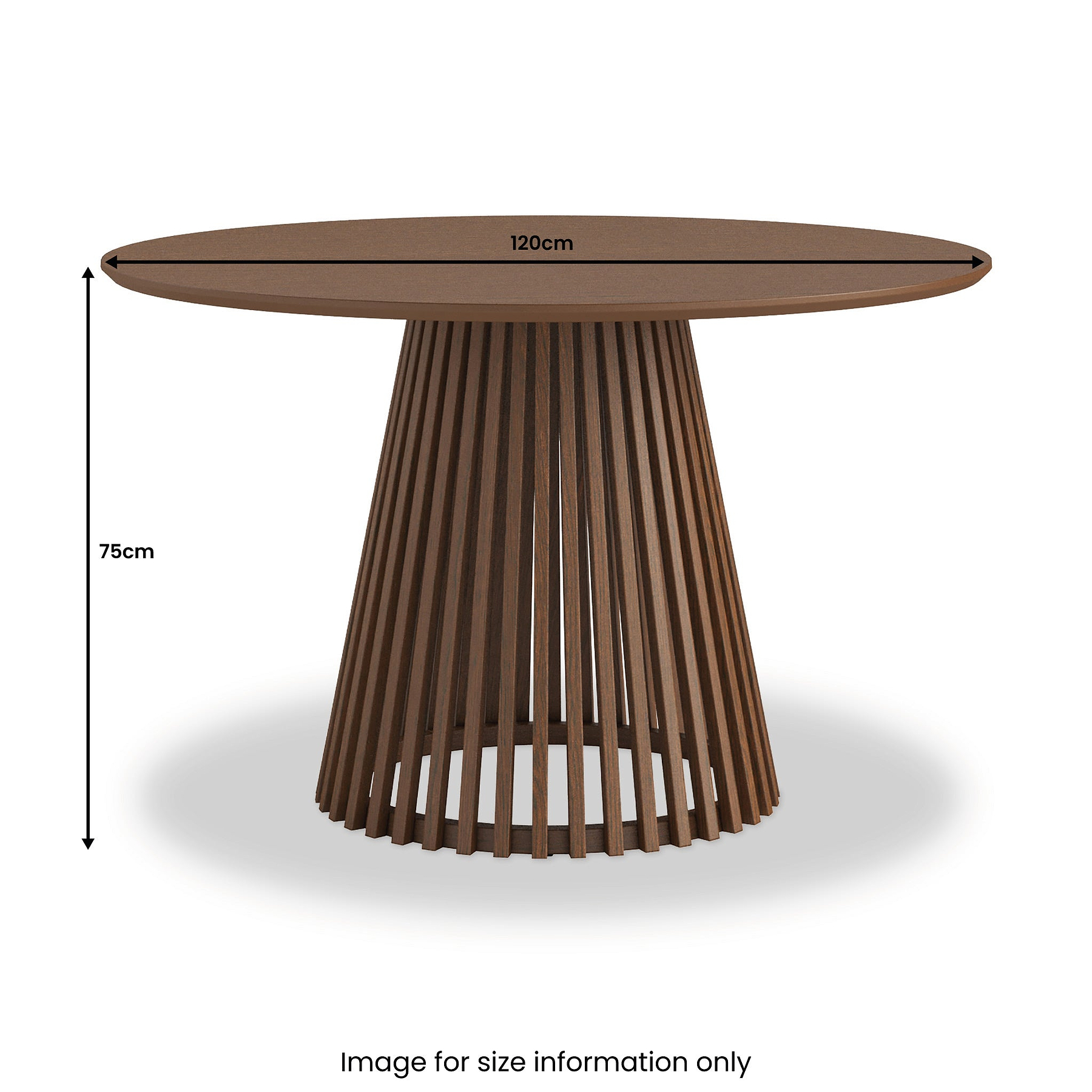 Shorwell Oak Slatted Round Dining Table Dark Stain Front1 from Roseland Furniture