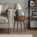 Shorwell Oak Slatted Round 1 Drawer Side Table Dark Stain from Roseland Furniture