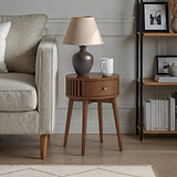 Shorwell Oak Slatted Round 1 Drawer Side Table Dark Stain from Roseland Furniture