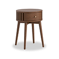 Shorwell Oak Slatted Round 1 Drawer Side Table Dark Stain from Roseland Furniture