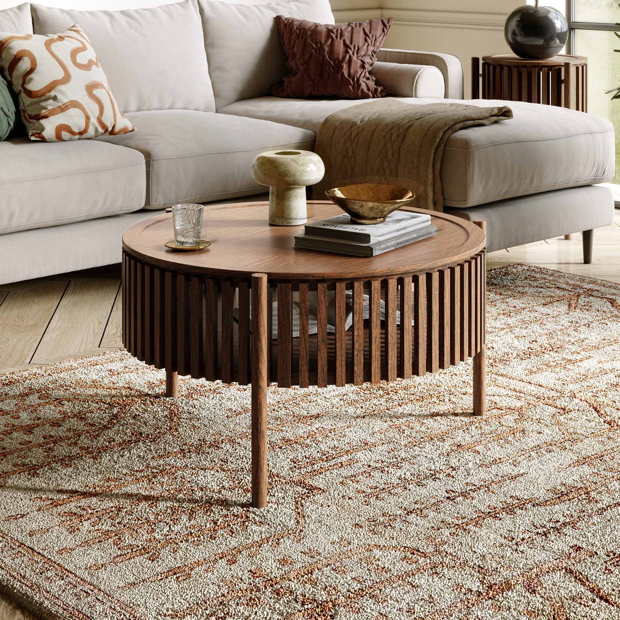 Shorwell Oak Slatted Story 1 Door Coffee Table Dark Stain from Roseland Furniture