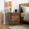 Shorwell Oak Slatted 3 Drawer Bedside Dark Stain from Roseland Furniture