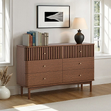 Shorwell Oak Slatted 6 Drawer Chest of Drawers Dark Stain from Roseland Furniture