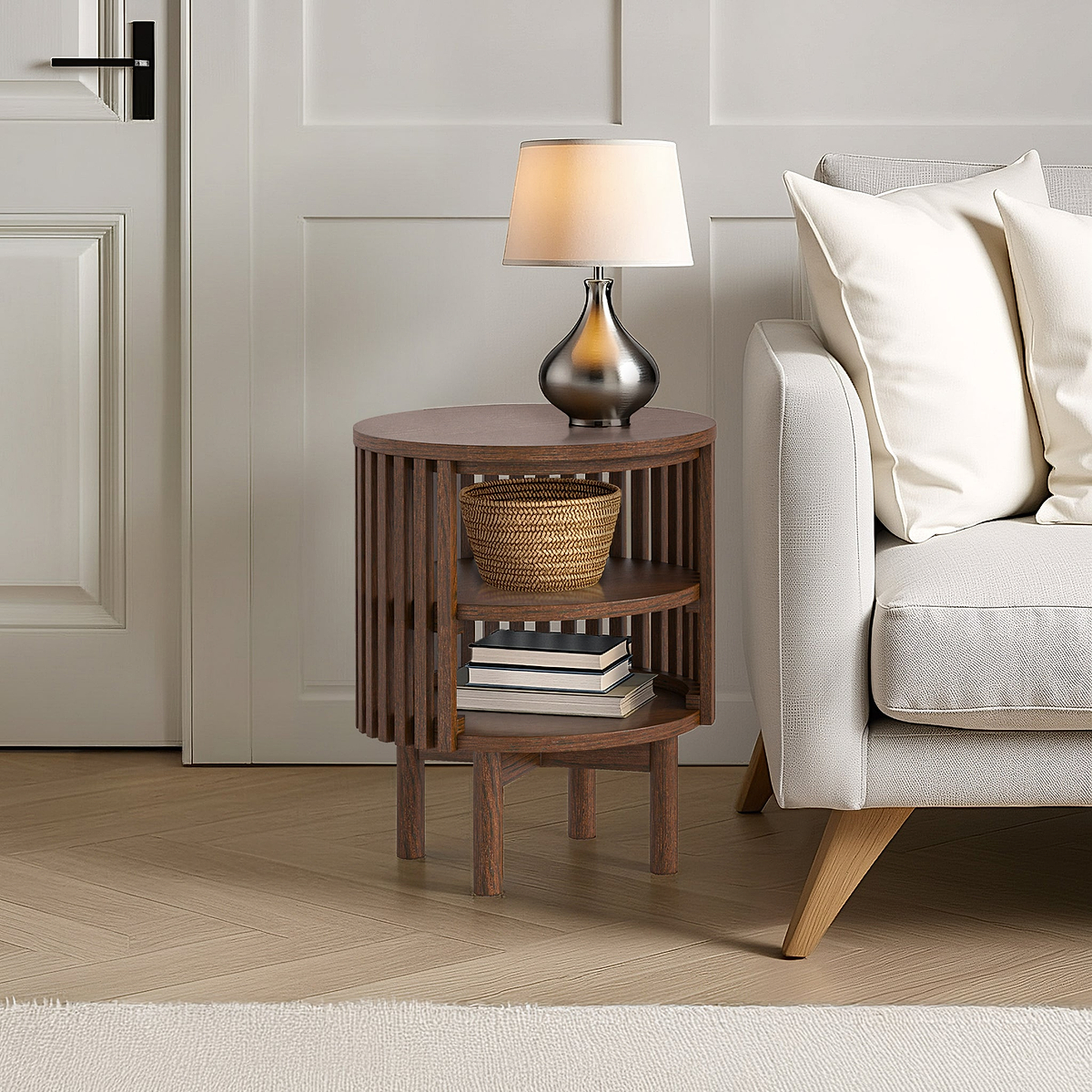 Shorwell Oak Slatted Open Shelf Side Table Dark Stain from Roseland Furniture