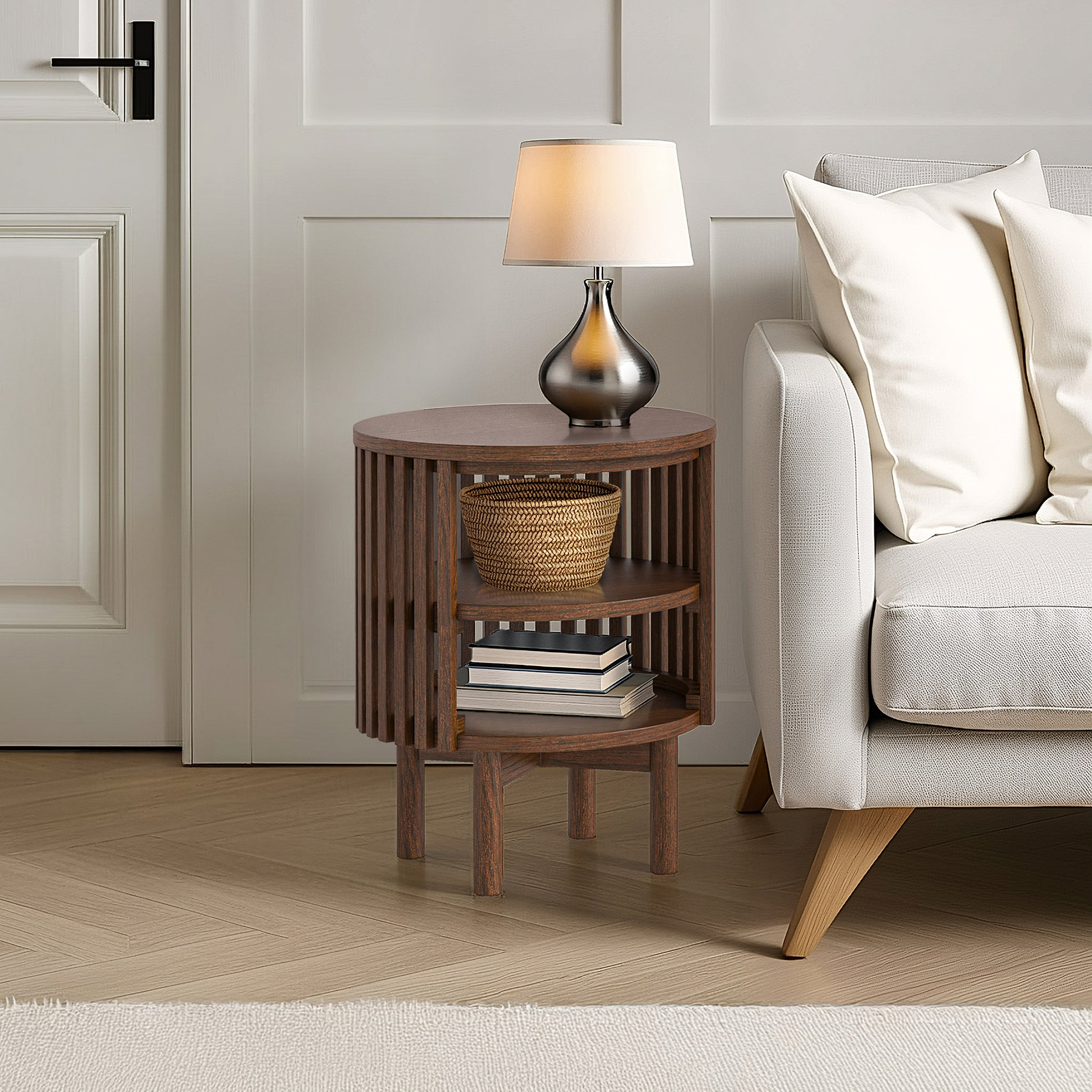 Shorwell Oak Slatted Open Shelf Side Table Dark Stain from Roseland Furniture