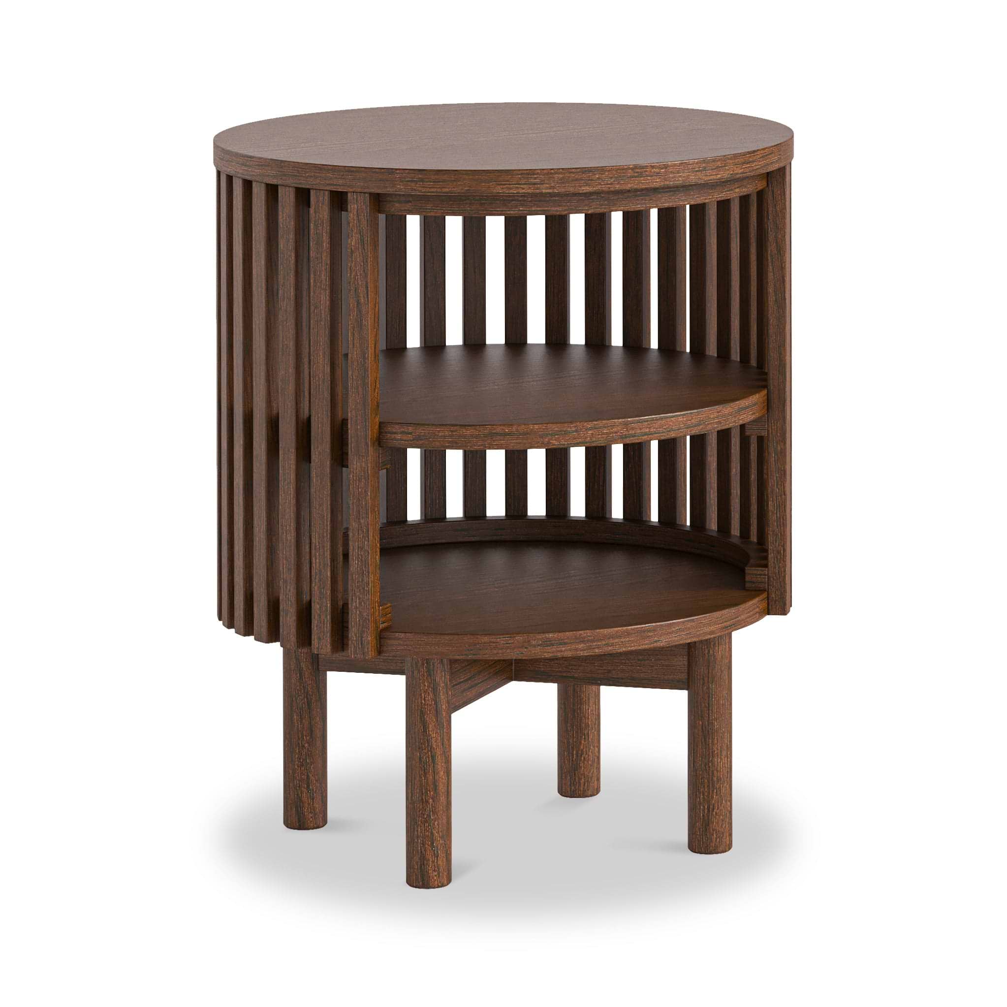 Shorwell Dark Oak Slatted Open Shelf Sofa Side Lamp Table | Roseland