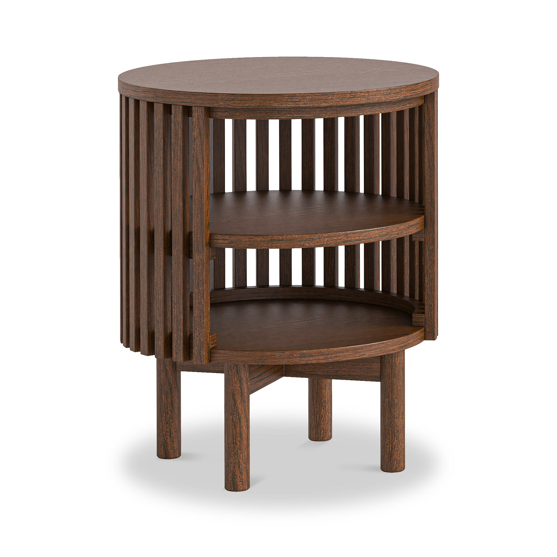 Shorwell Oak Slatted Open Shelf Side Table Dark Stain from Roseland Furniture