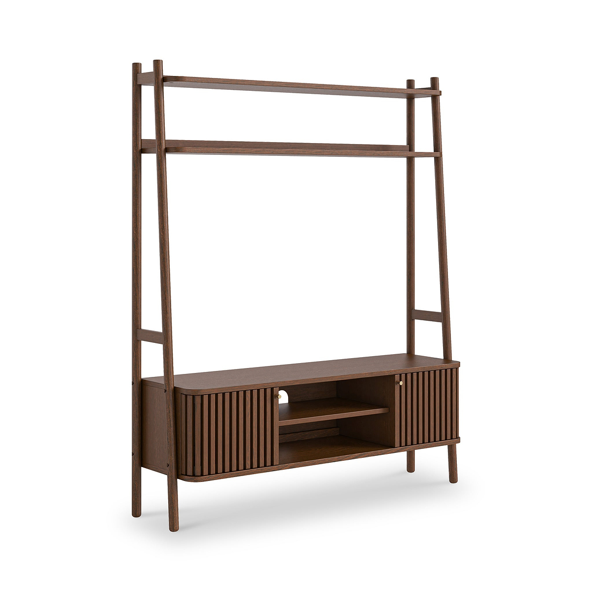 Shorwell Oak Slatted Small TV Ladder Unit Dark Stain from Roseland Furniture