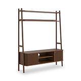 Shorwell Oak Slatted Small TV Ladder Unit Dark Stain from Roseland Furniture