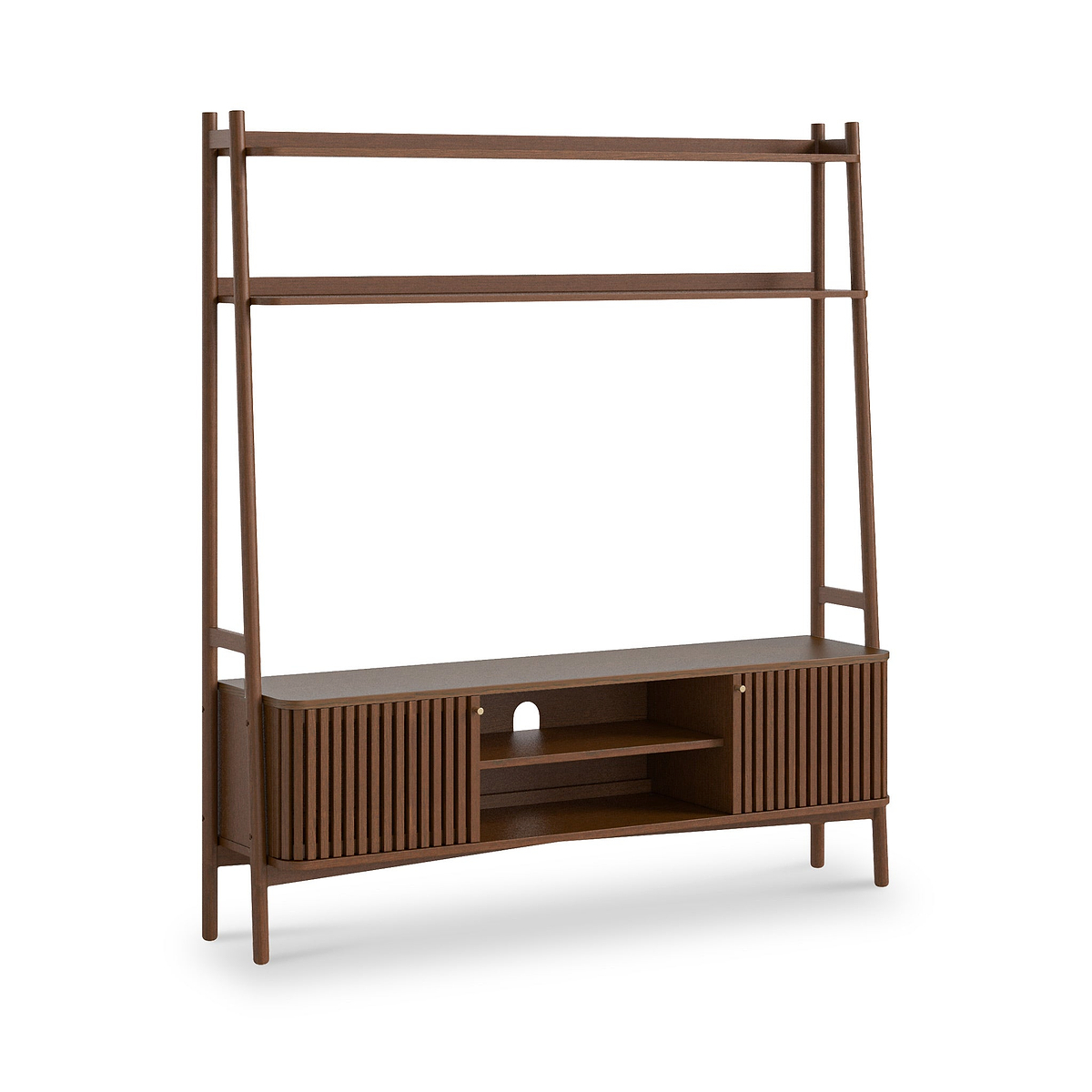 Shorwell Oak Slatted Medium TV Ladder Unit Dark Stain from Roseland Furniture