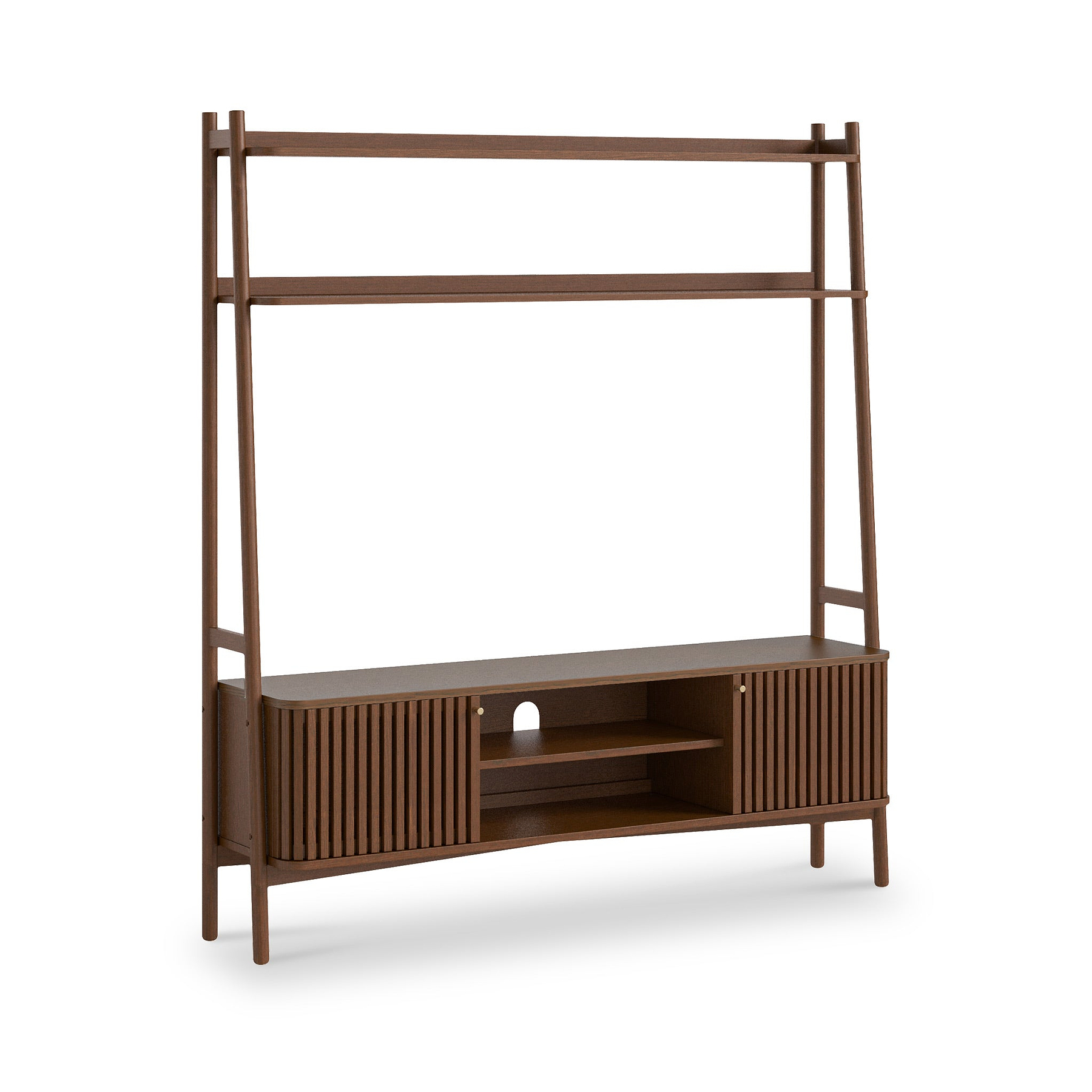 Shorwell Oak Slatted Medium TV Ladder Unit Dark Stain from Roseland Furniture