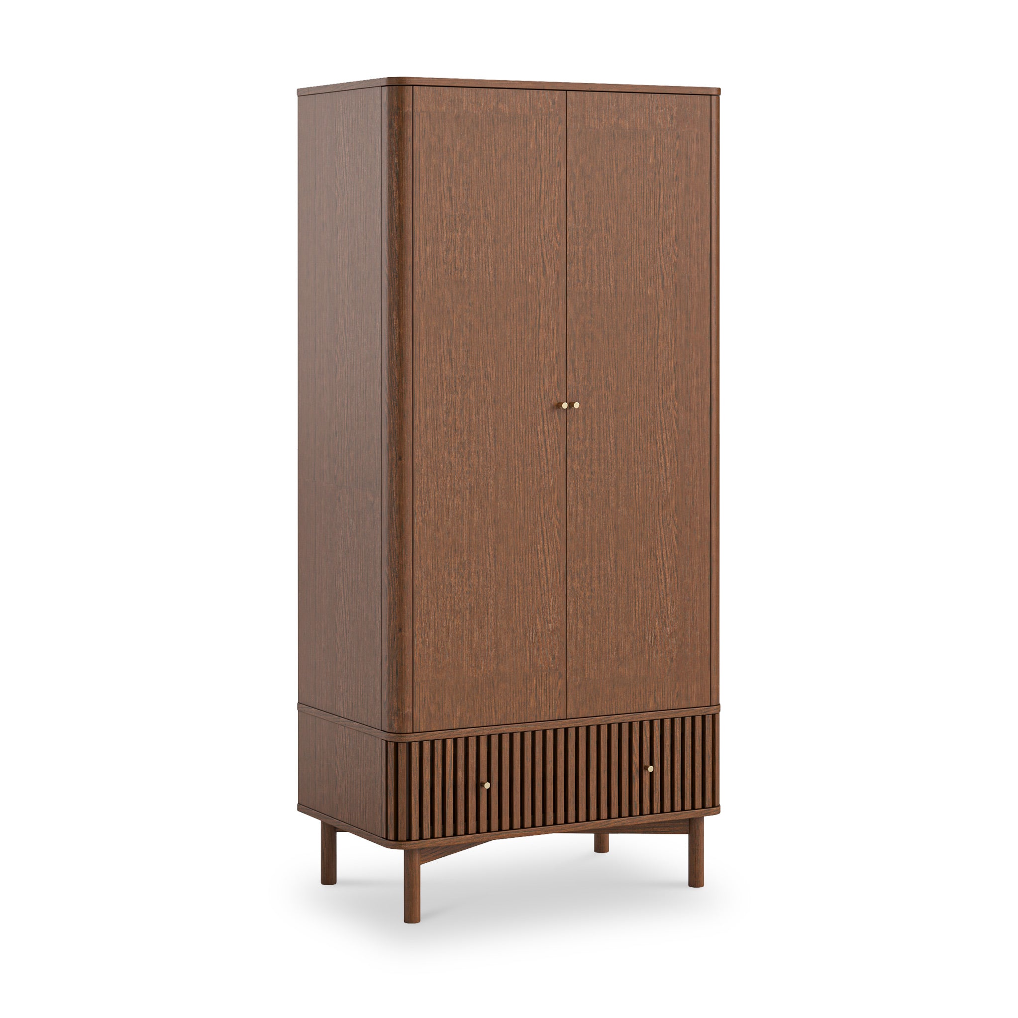 Shorwell Dark Oak Slatted Double Wardrobe with Drawer | Roseland