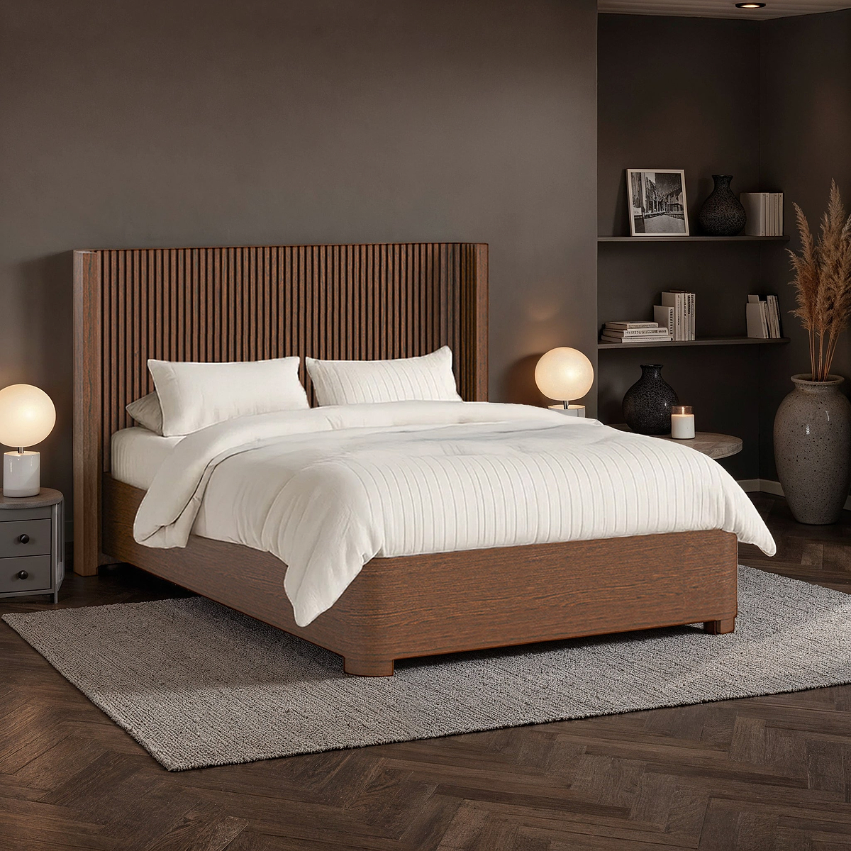 Shorwell Oak Slatted Double Bed Dark Stain Size1 from Roseland Furniture