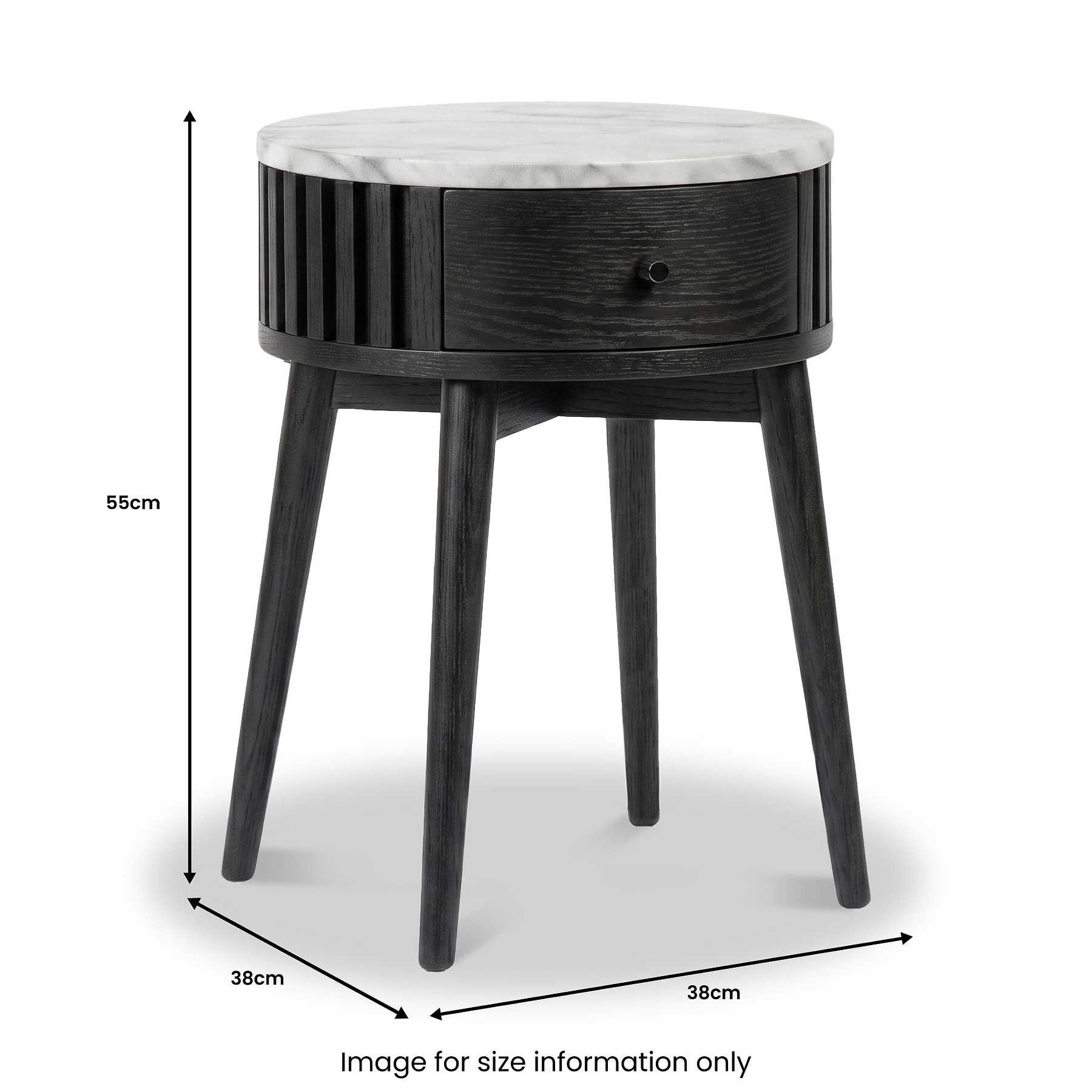 Shorwell Black & Marble 1 Drawer Side Table dimensions