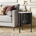 Shorwell Black & Marble 1 Door Side Table from Roseland Furniture