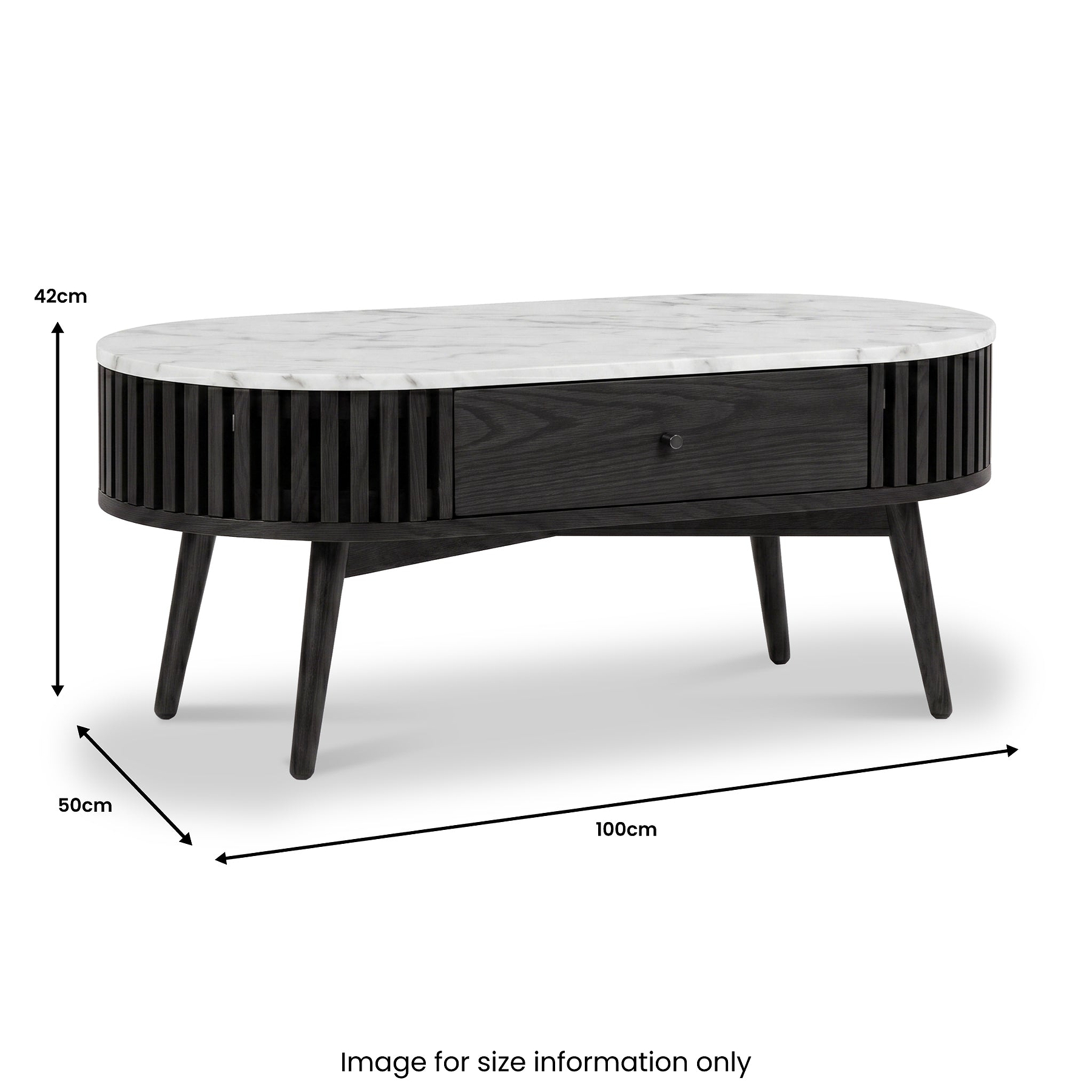 Shorwell Black & Marble 1 Drawer Oval Coffee Table dimensions
