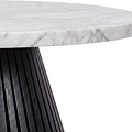 Close-up of a Shorwell Black & Marble 80cm Round Coffee Table with a white marble top featuring gray veining and a black fluted pedestal base, isolated on a white background.