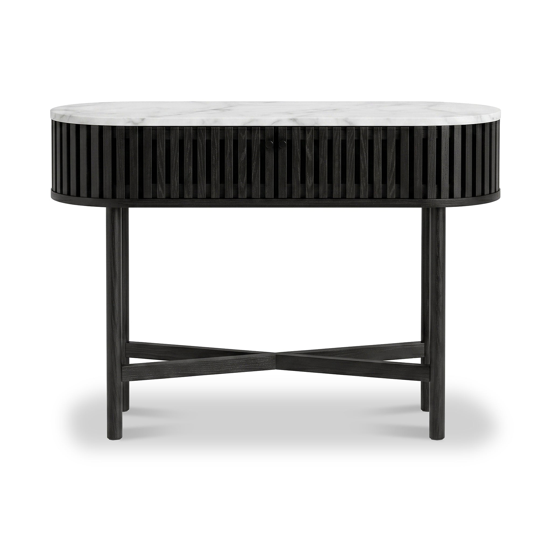 Shorwell Black & Marble Oval Console Table from Roseland Furniture