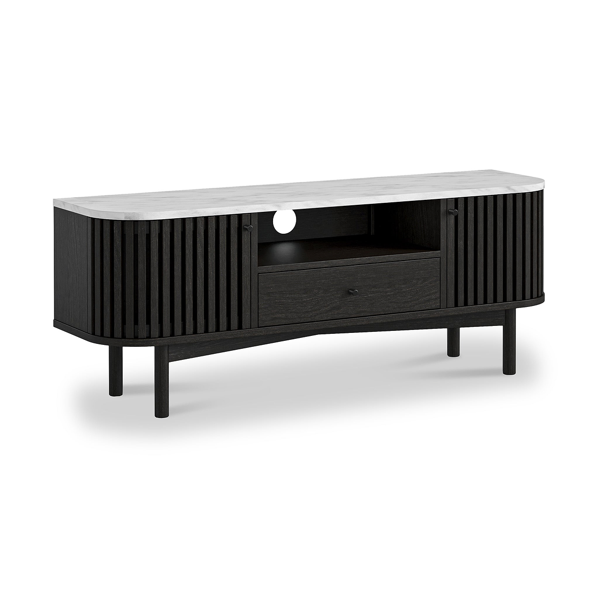 Shorwell Black & Marble Slatted 130cm TV Unit from Roseland Furniture