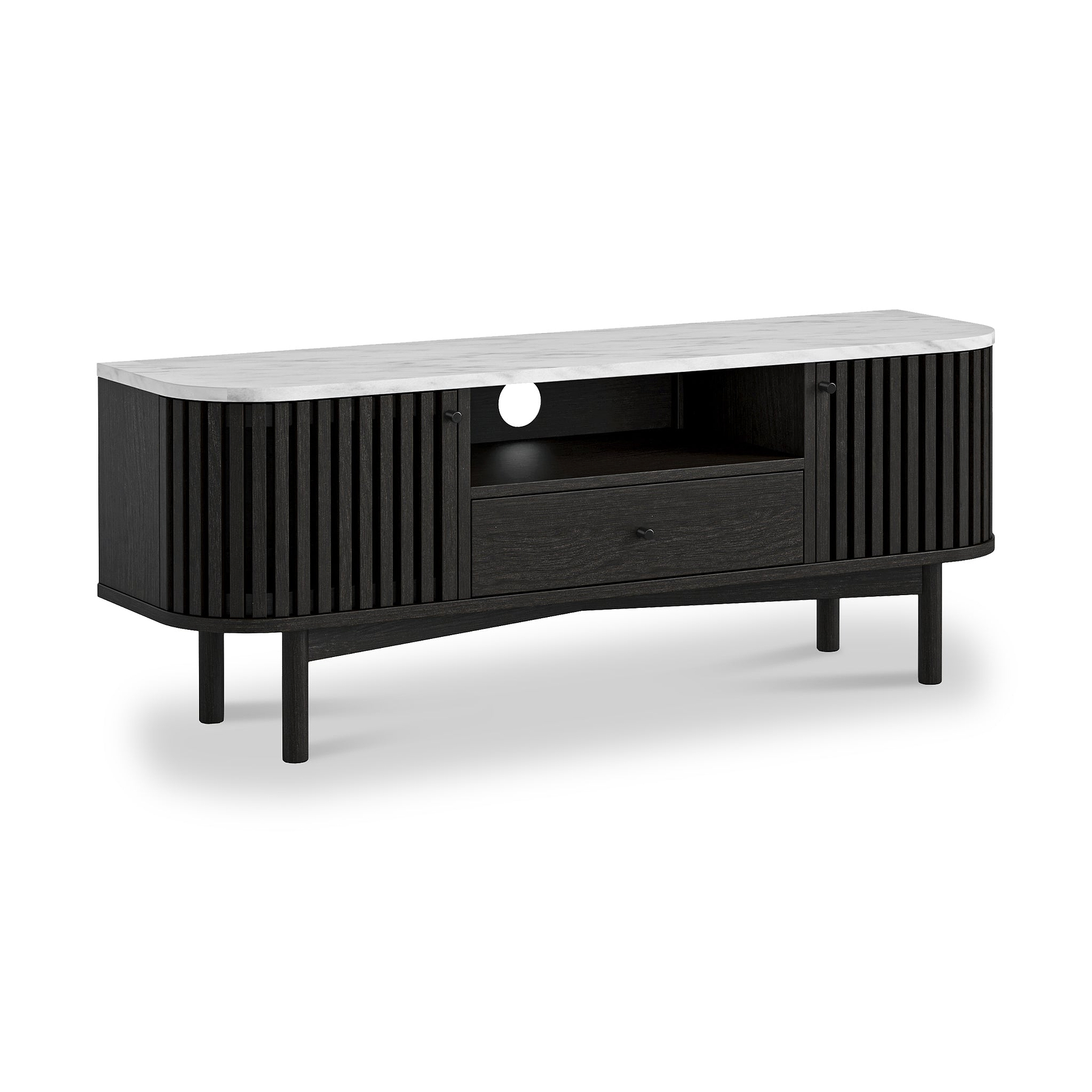 Shorwell Black & Marble Slatted 130cm TV Unit from Roseland Furniture