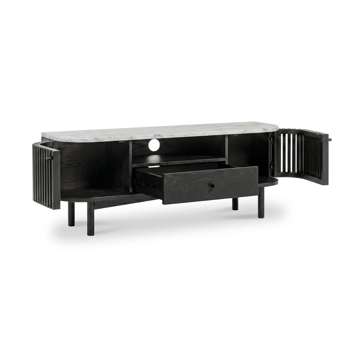 Shorwell Black & Marble Slatted 130cm TV Unit from Roseland Furniture
