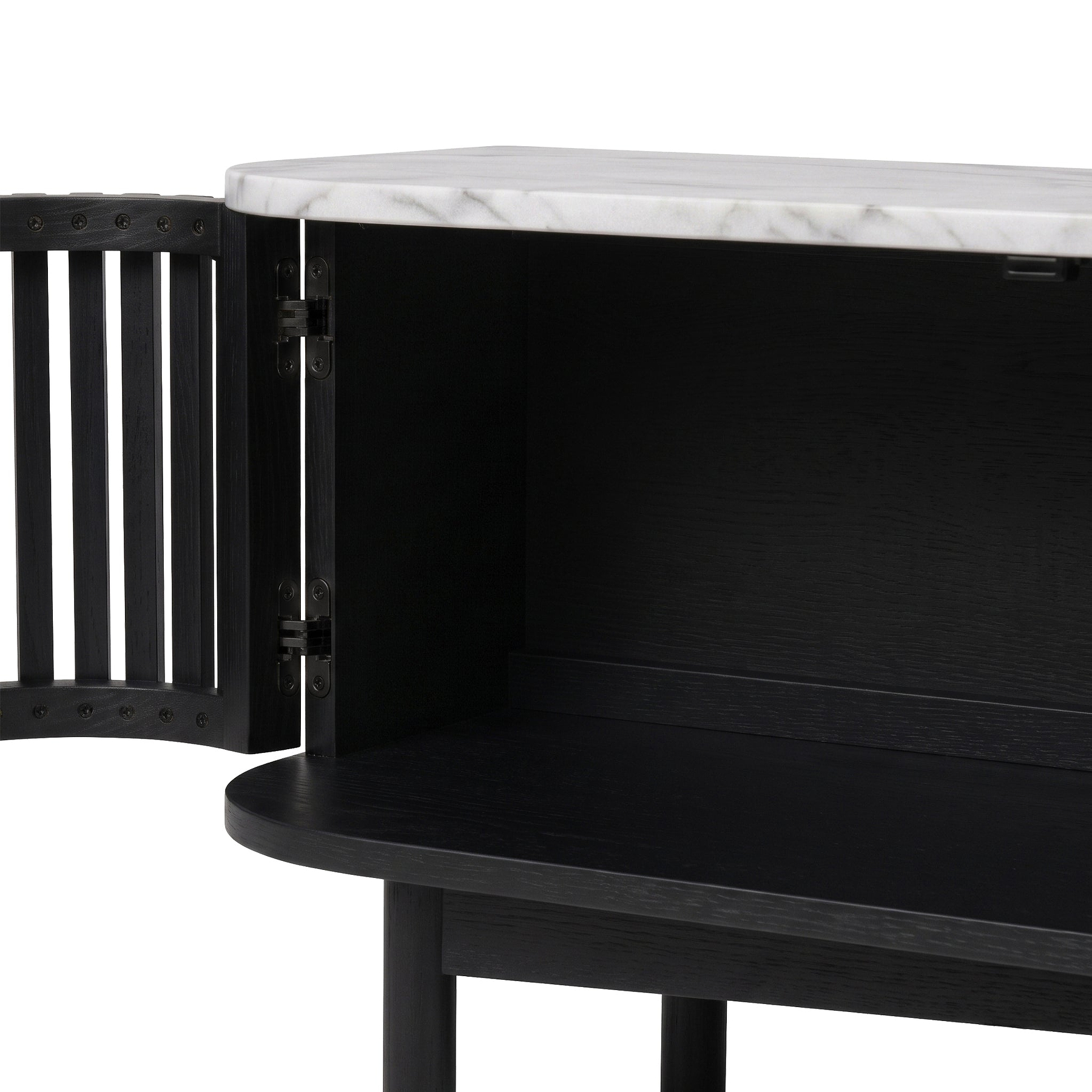 Shorwell Black & Marble Slatted 130cm TV Unit from Roseland Furniture