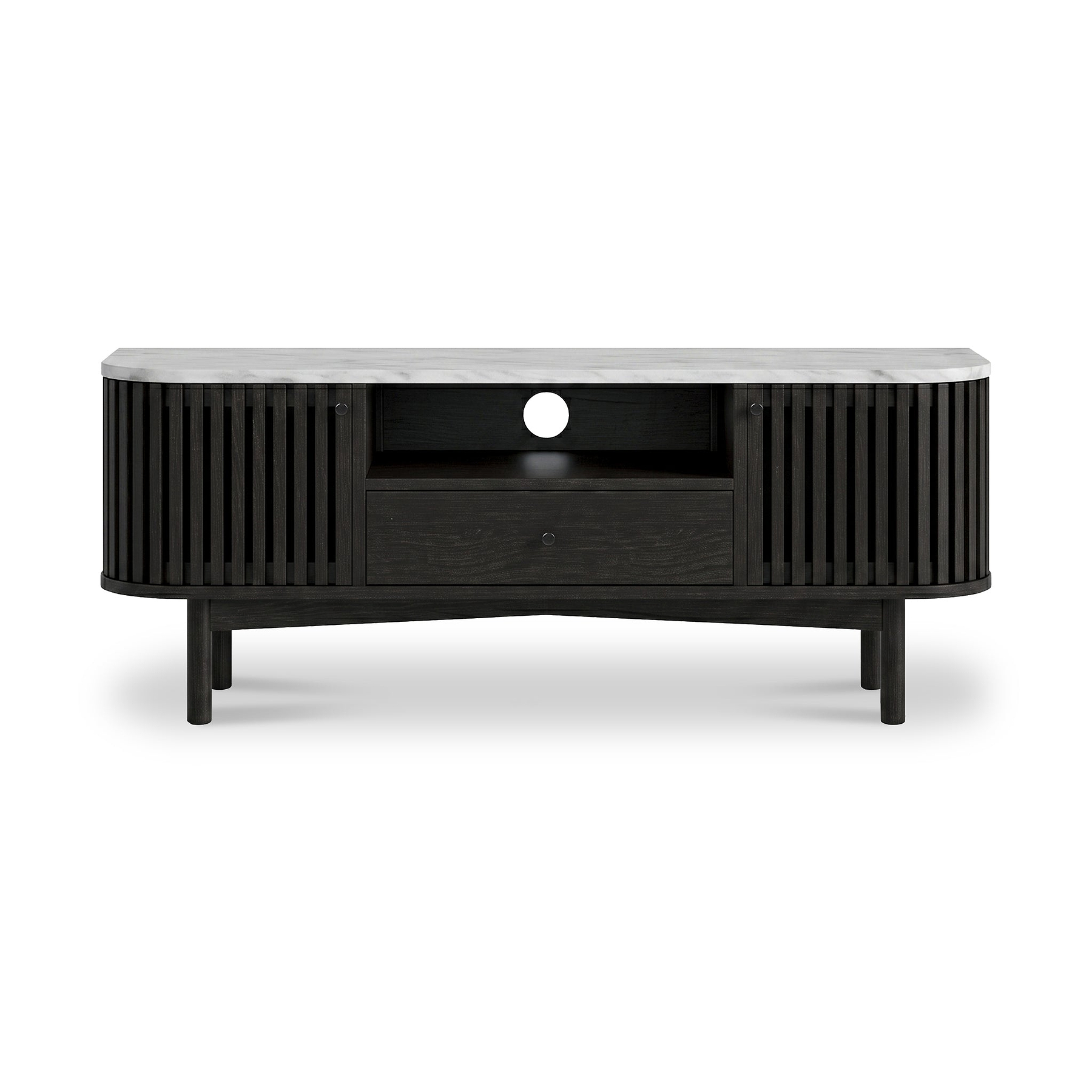 Shorwell Black & Marble Slatted 130cm TV Unit from Roseland Furniture