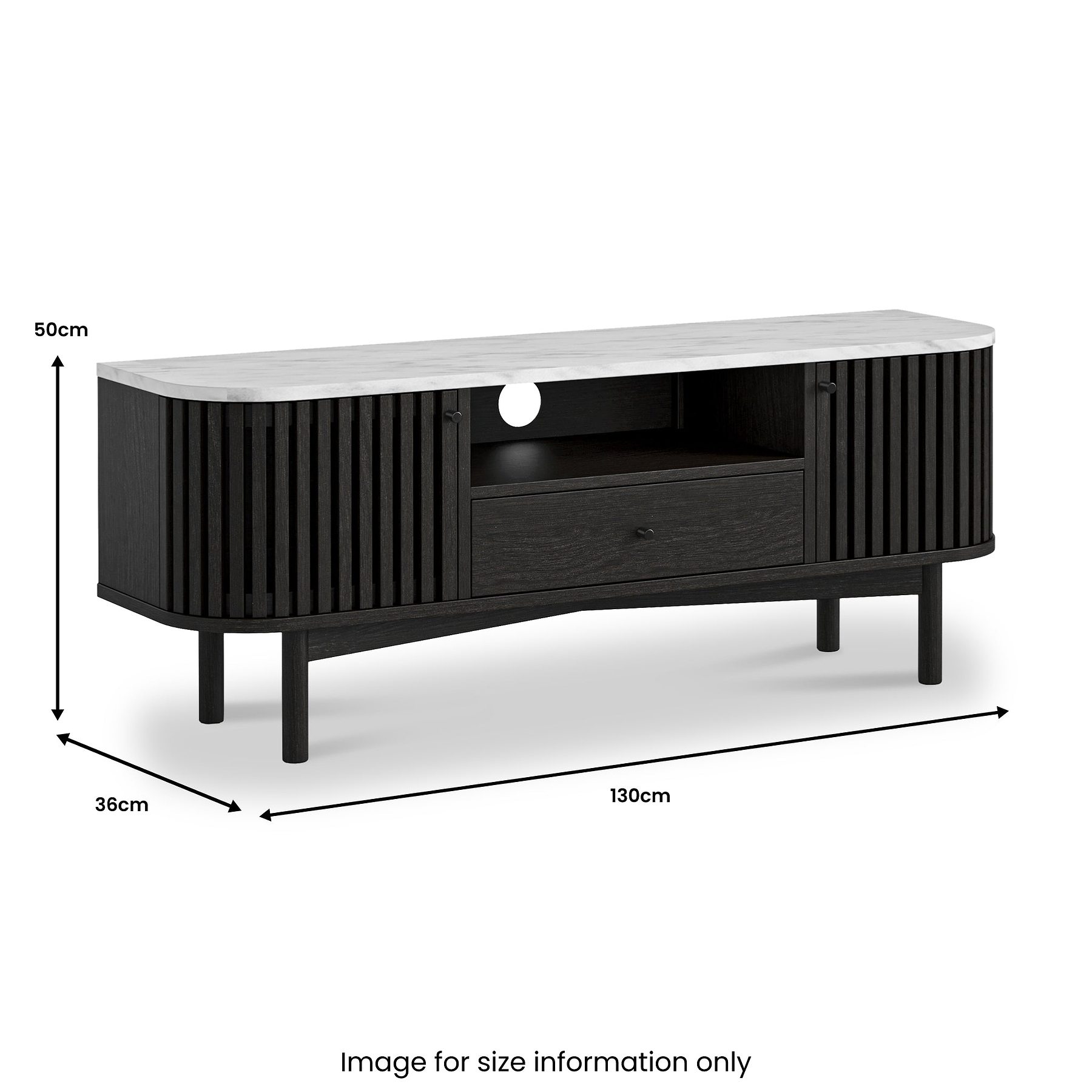 Shorwell Black & Marble Slatted 130cm TV Unit dimensions