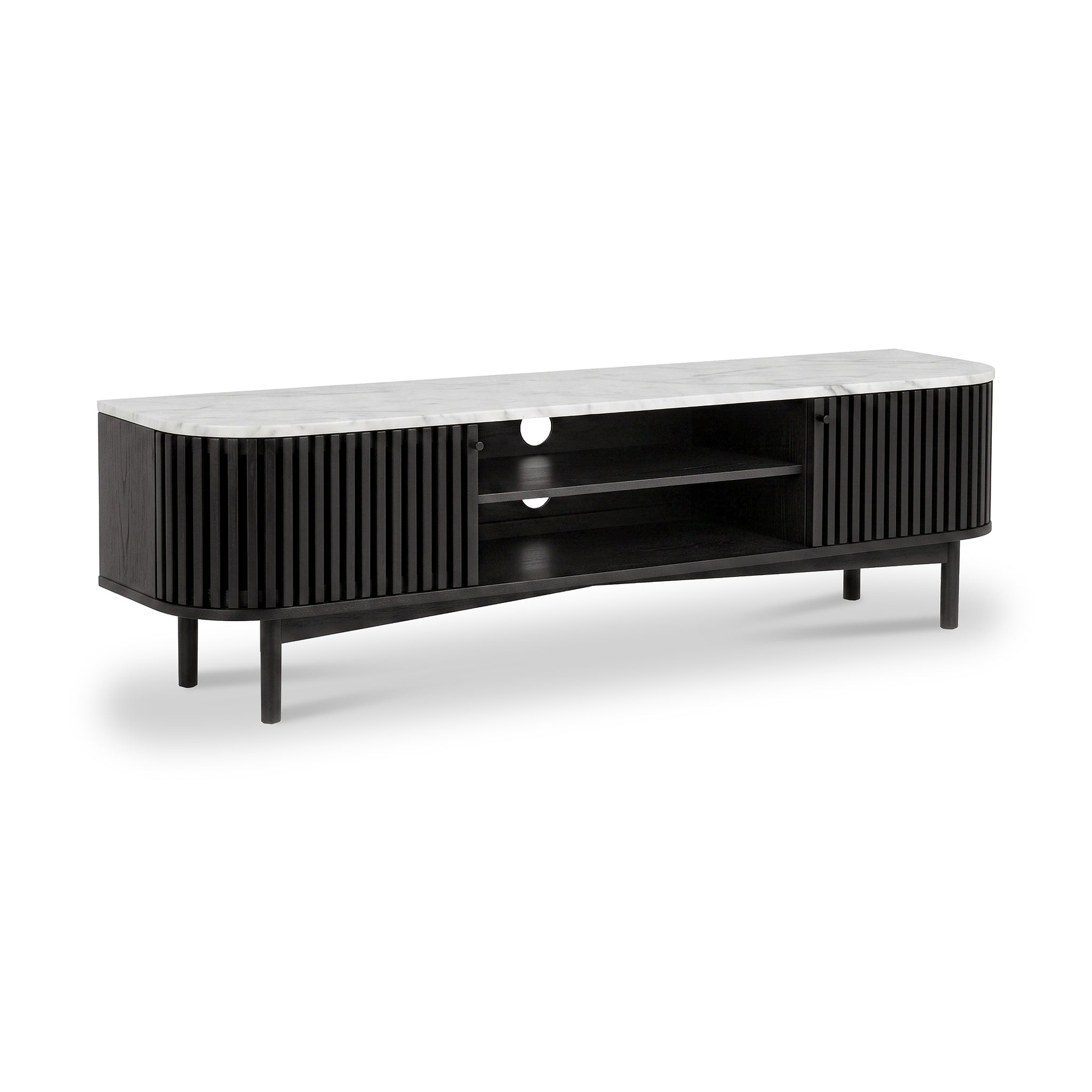 Shorwell Black & Marble Slatted 180cm TV Unit from Roseland Furniture