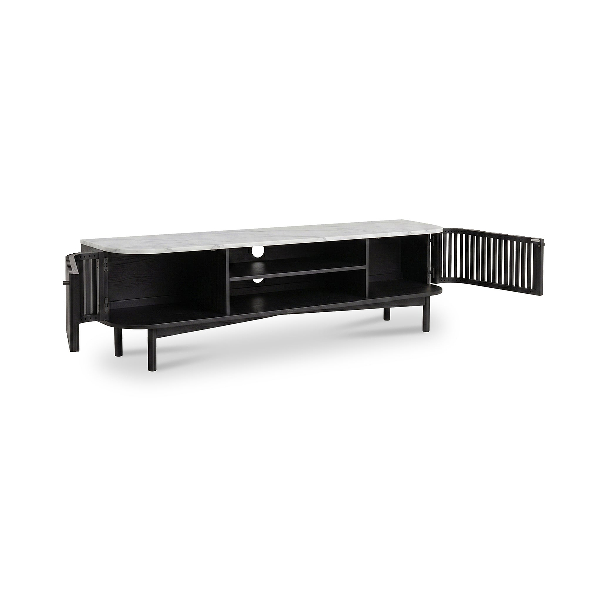 Shorwell Black & Marble Slatted 180cm TV Unit from Roseland Furniture
