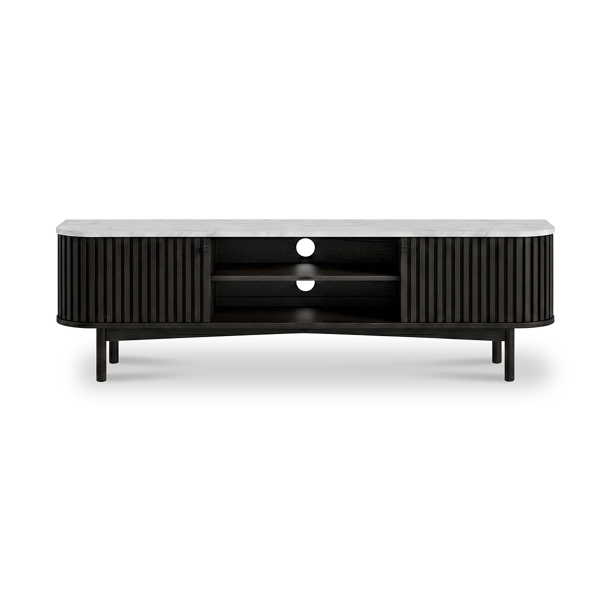 Shorwell Black & Marble Slatted 180cm TV Unit from Roseland Furniture