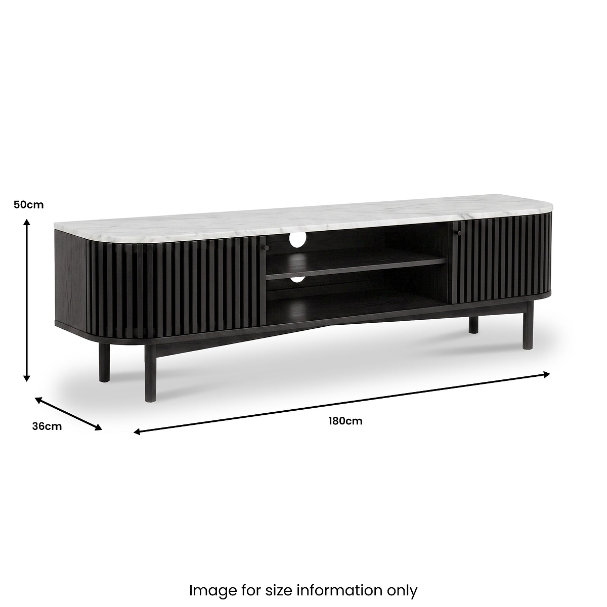 Shorwell Black & Marble Slatted 180cm TV Unit dimensions