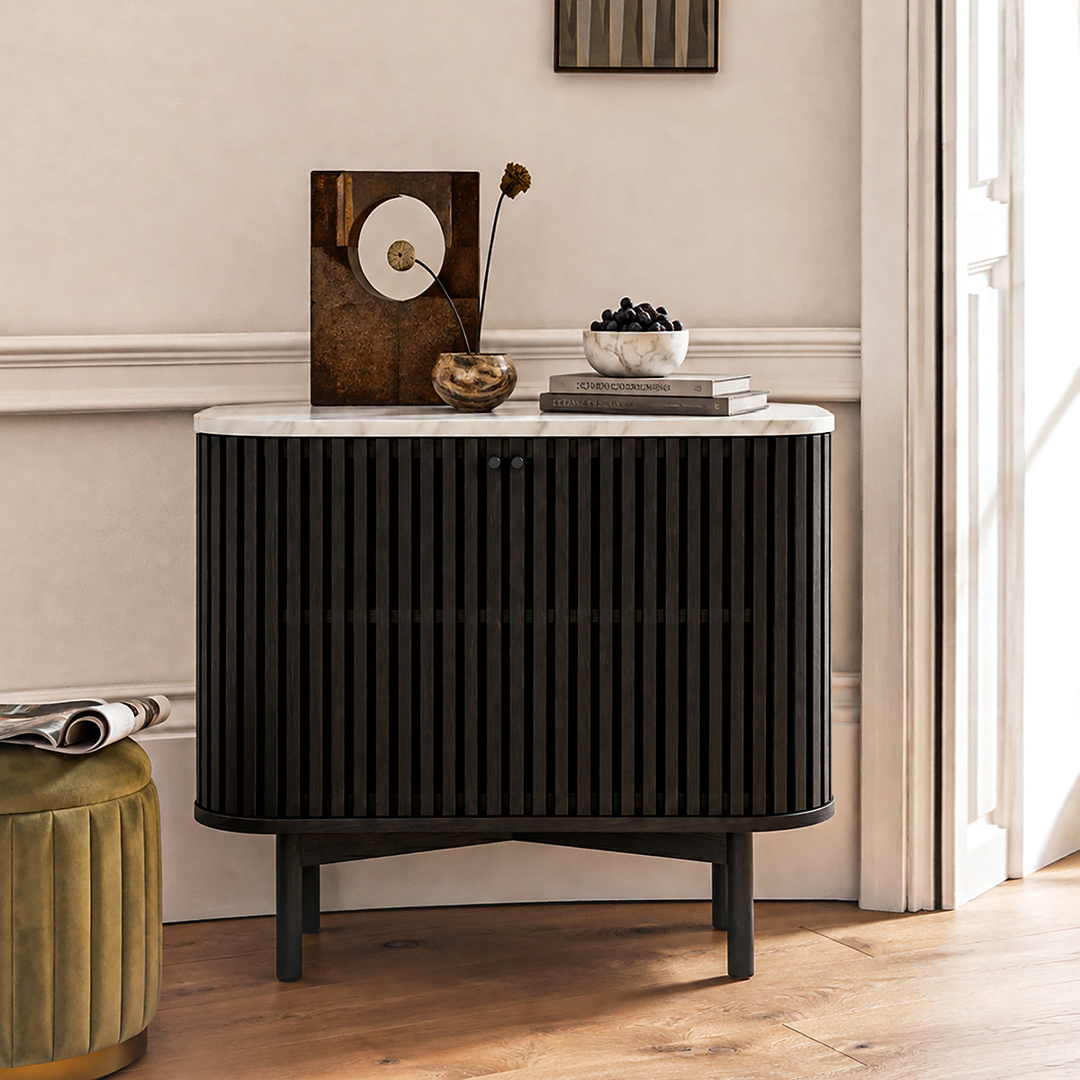 Shorwell Black & Marble Small Sideboard from Roseland Furniture
