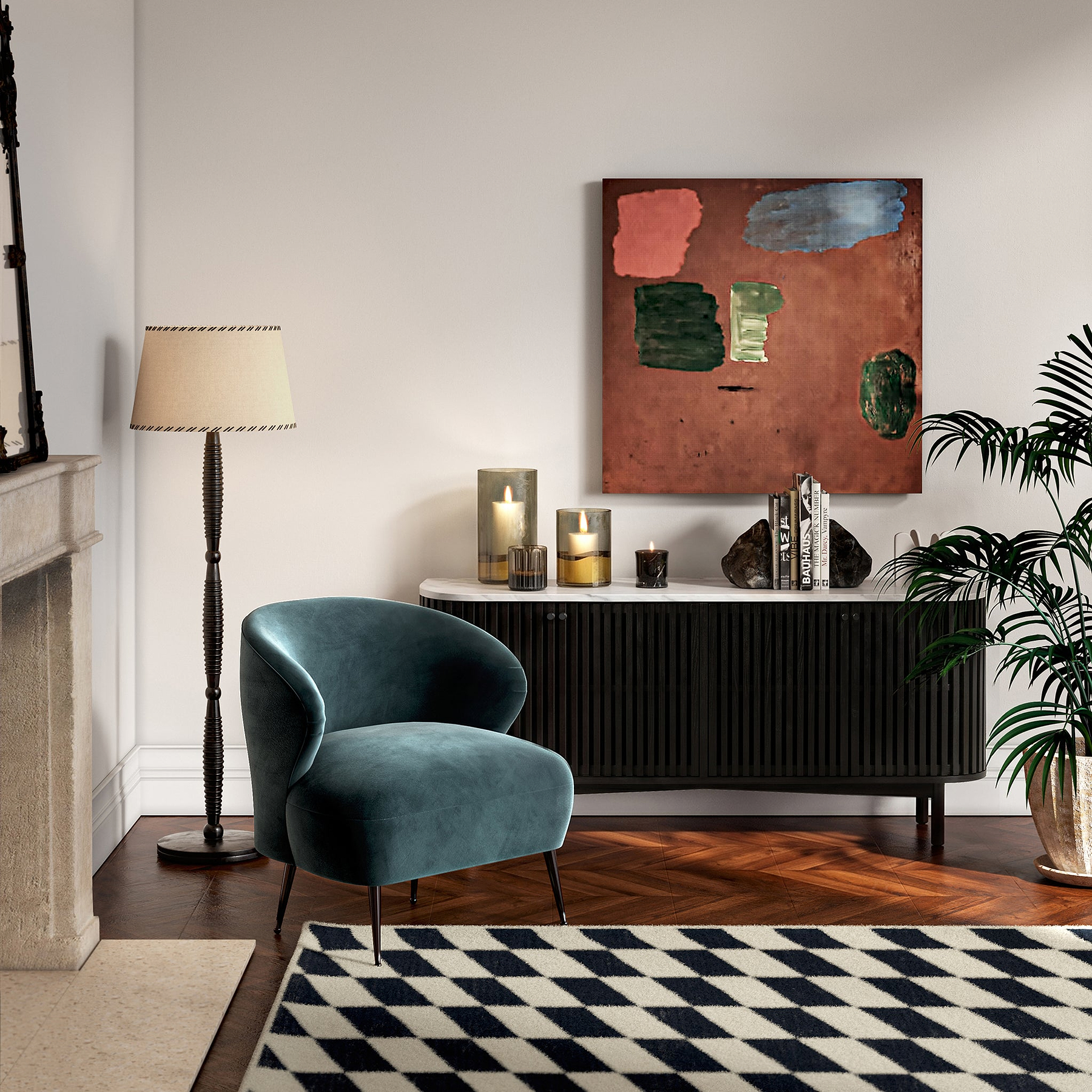 Shorwell Black & Marble Large Sideboard from Roseland Furniture