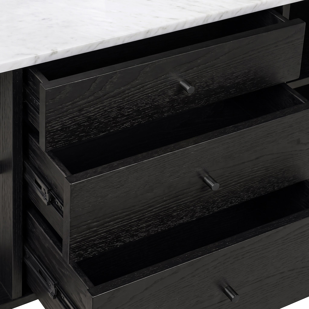 Shorwell Black & Marble 3 Drawer Sideboard from Roseland Furniture