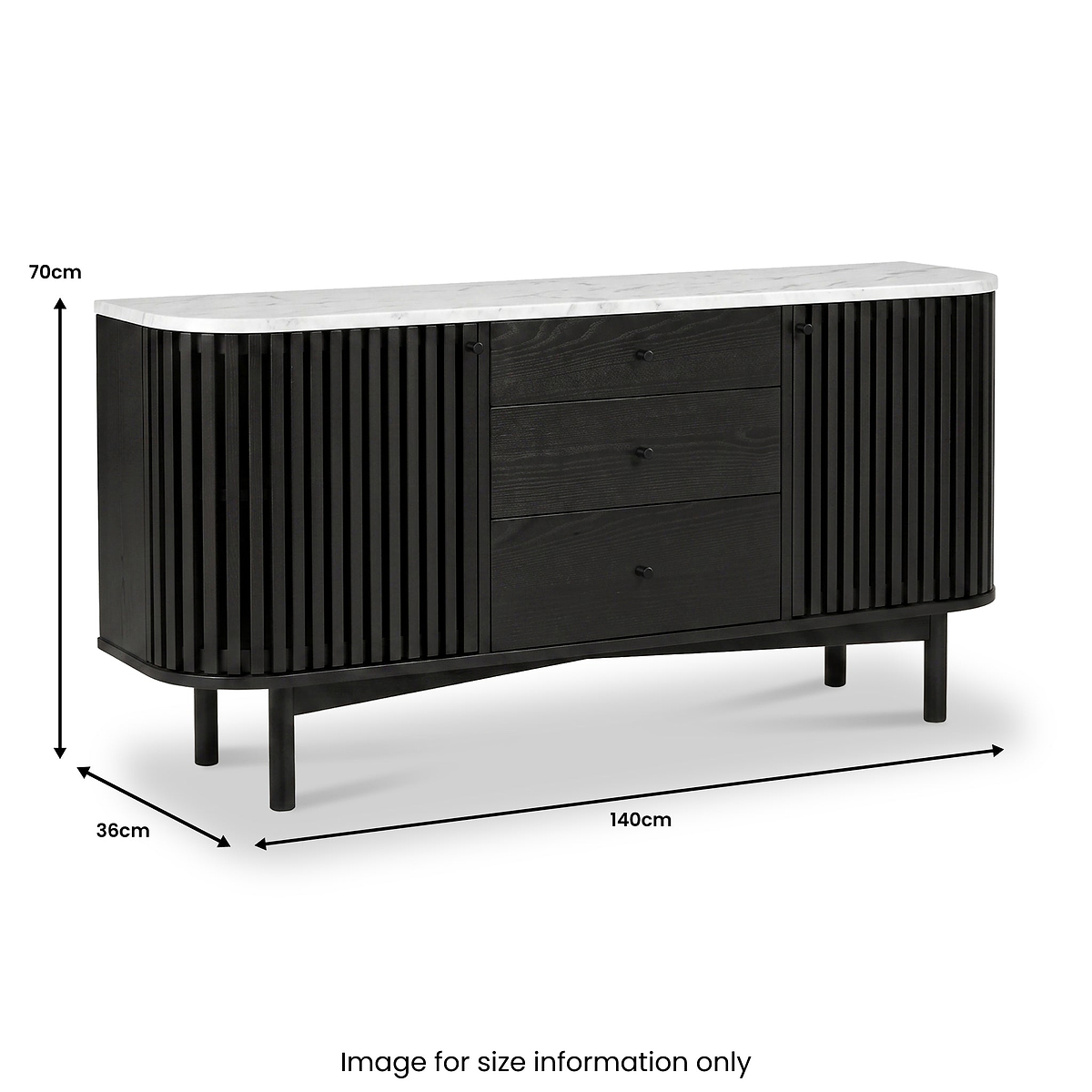 Shorwell Black & Marble 3 Drawer Sideboard dimensions