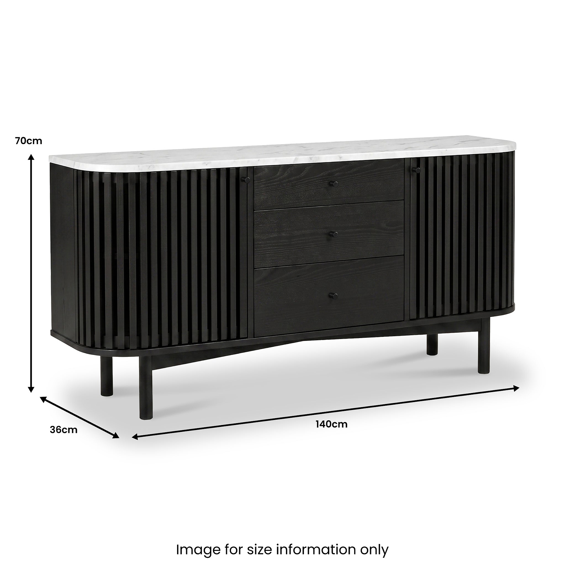 Shorwell Black & Marble 3 Drawer Sideboard dimensions