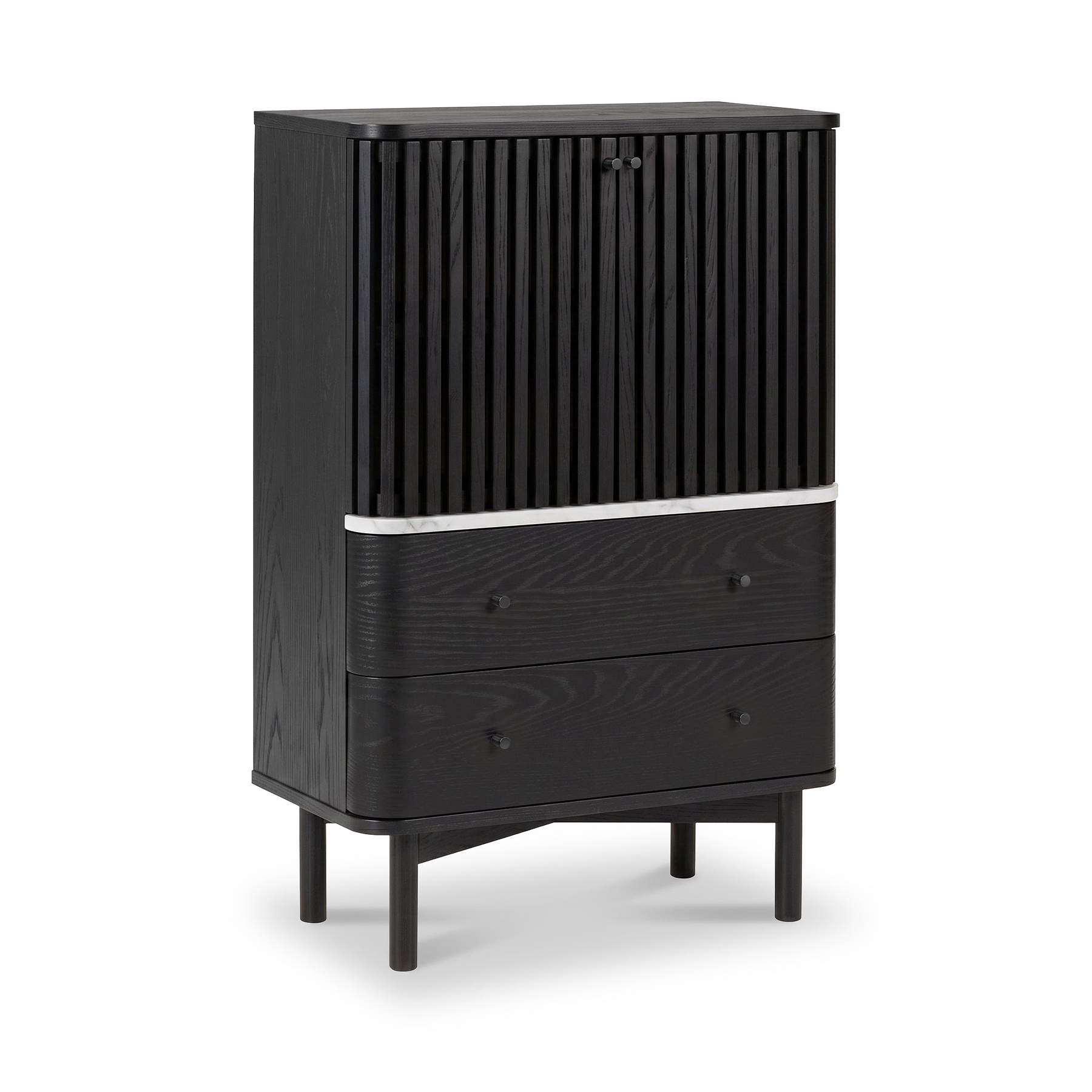 Shorwell Black & Marble Slatted 2 Drawer 2 Door Cabinet from Roseland Furniture