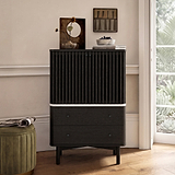Shorwell Black & Marble Slatted 2 Drawer 2 Door Cabinet from Roseland Furniture