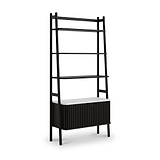 Shorwell Black & Marble Bookcase with 2 Door Slatted Cupboard from Roseland Furniture