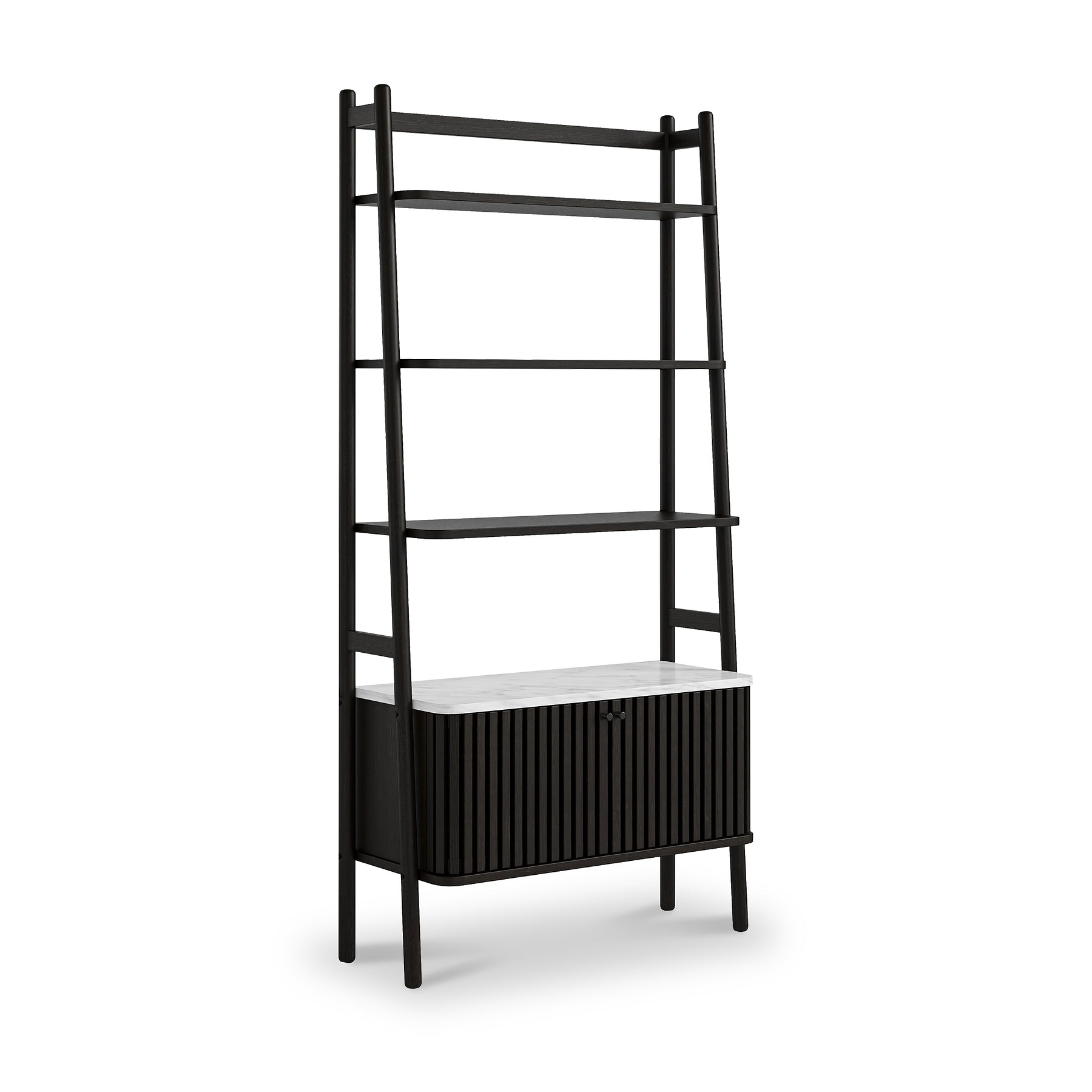 Shorwell Black & Marble Bookcase with 2 Door Slatted Cupboard from Roseland Furniture