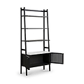 Shorwell Black & Marble Bookcase with 2 Door Slatted Cupboard from Roseland Furniture