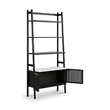 Shorwell Black & Marble Bookcase with 2 Door Slatted Cupboard from Roseland Furniture
