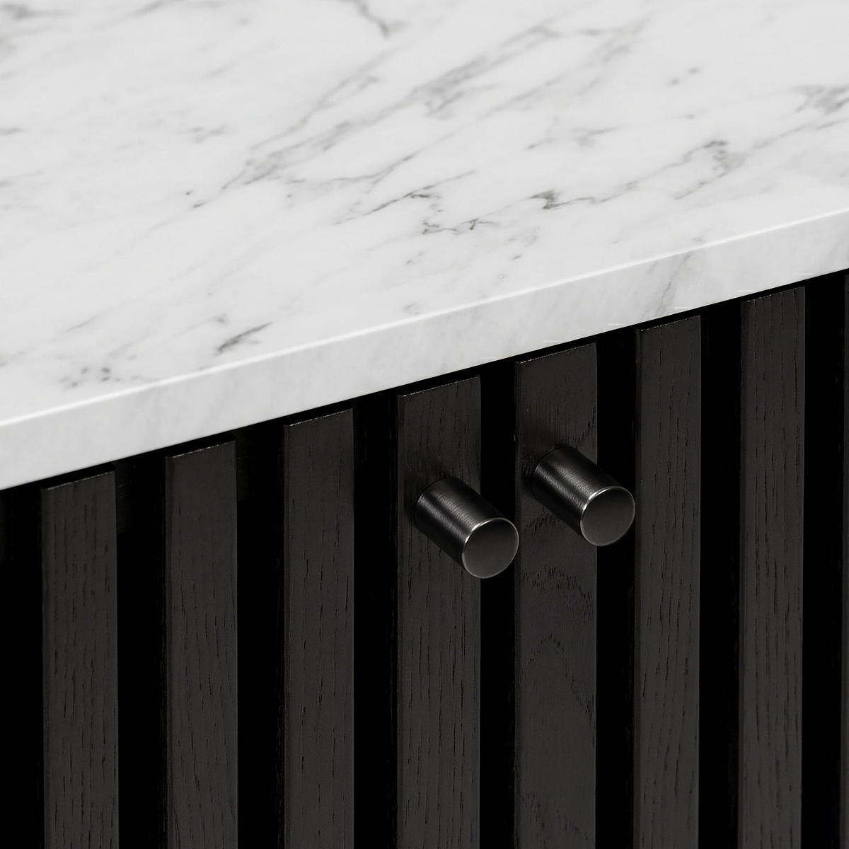 Shorwell Black & Marble Bookcase with 2 Door Slatted Cupboard from Roseland Furniture