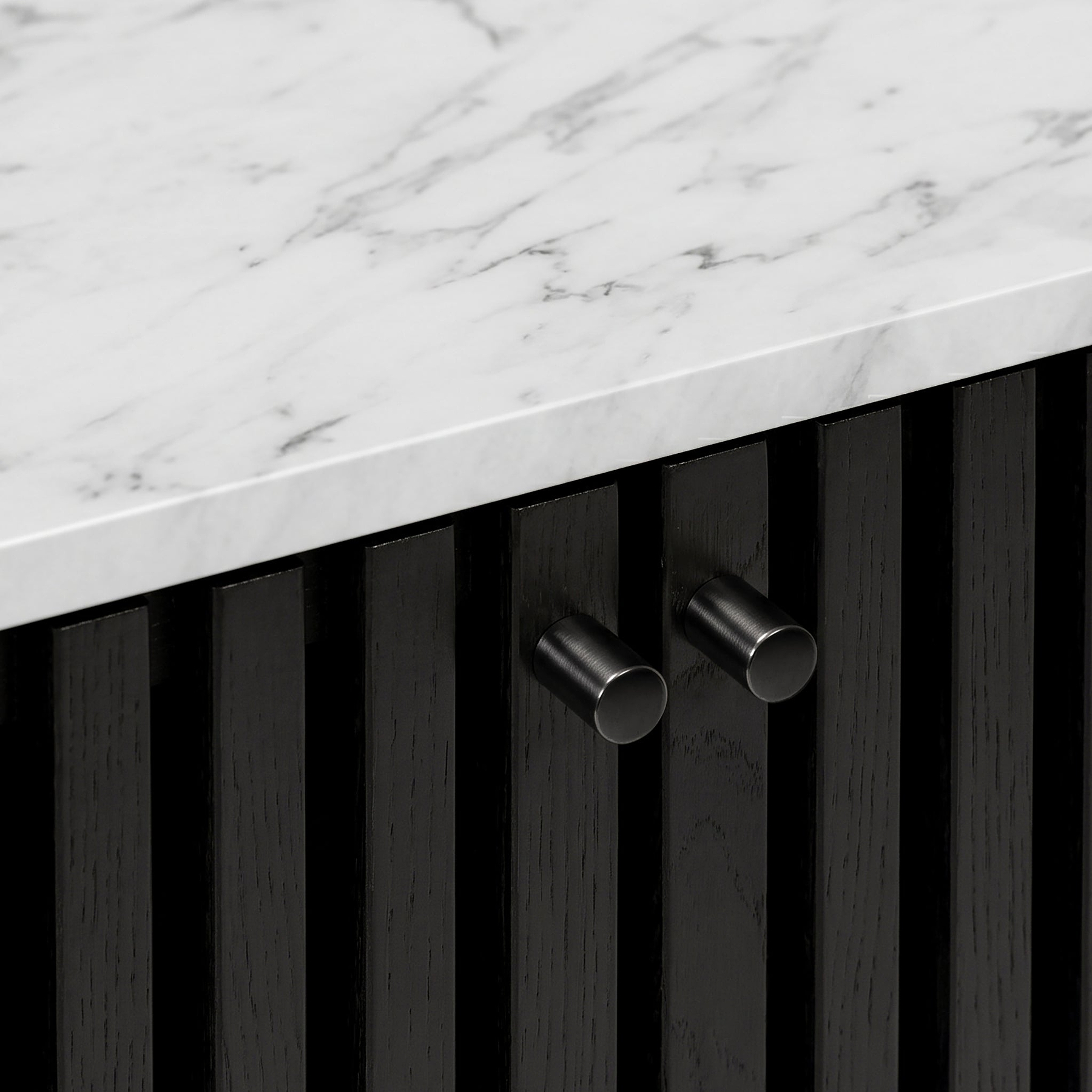 Shorwell Black & Marble Bookcase with 2 Door Slatted Cupboard from Roseland Furniture