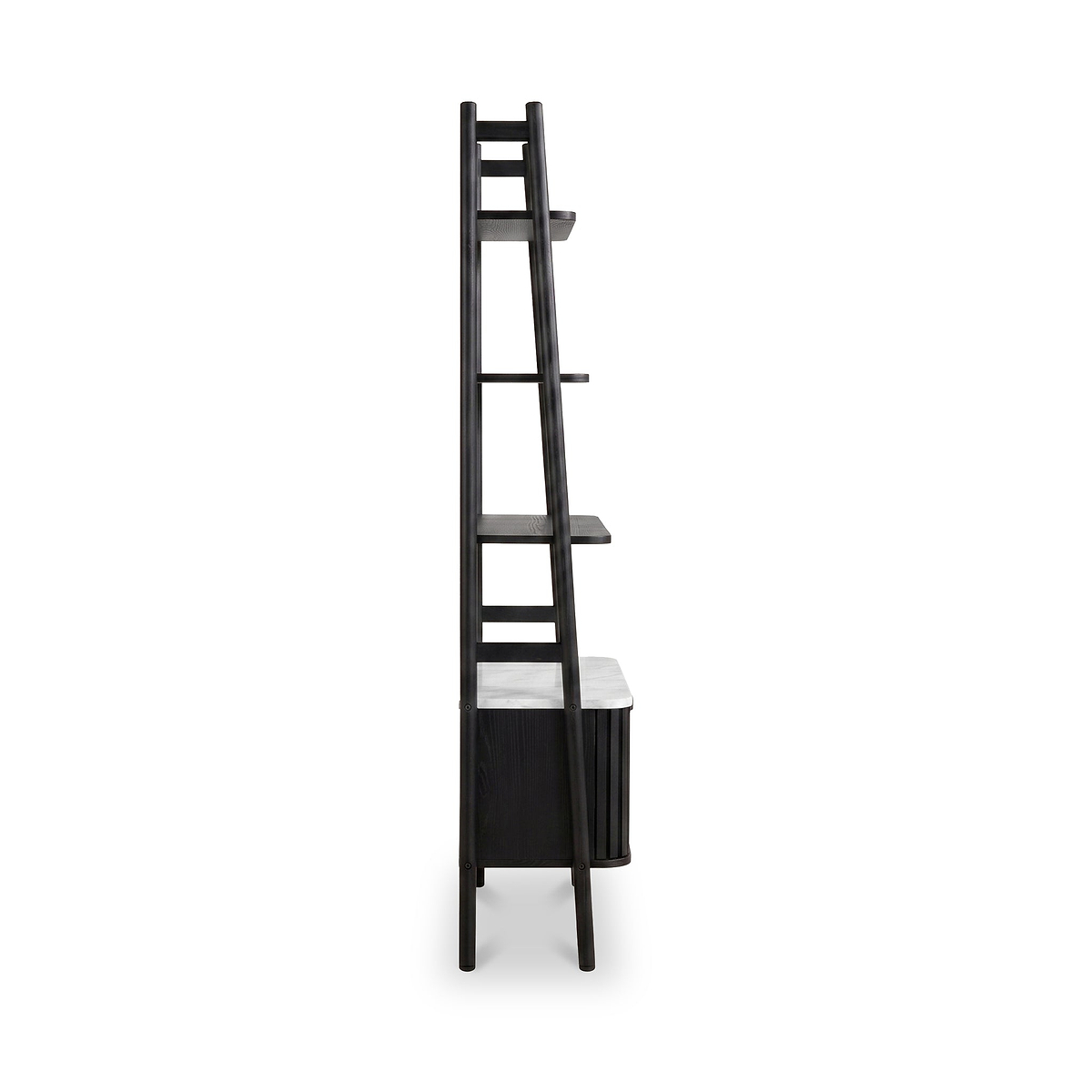 Shorwell Black & Marble Bookcase with 2 Door Slatted Cupboard from Roseland Furniture