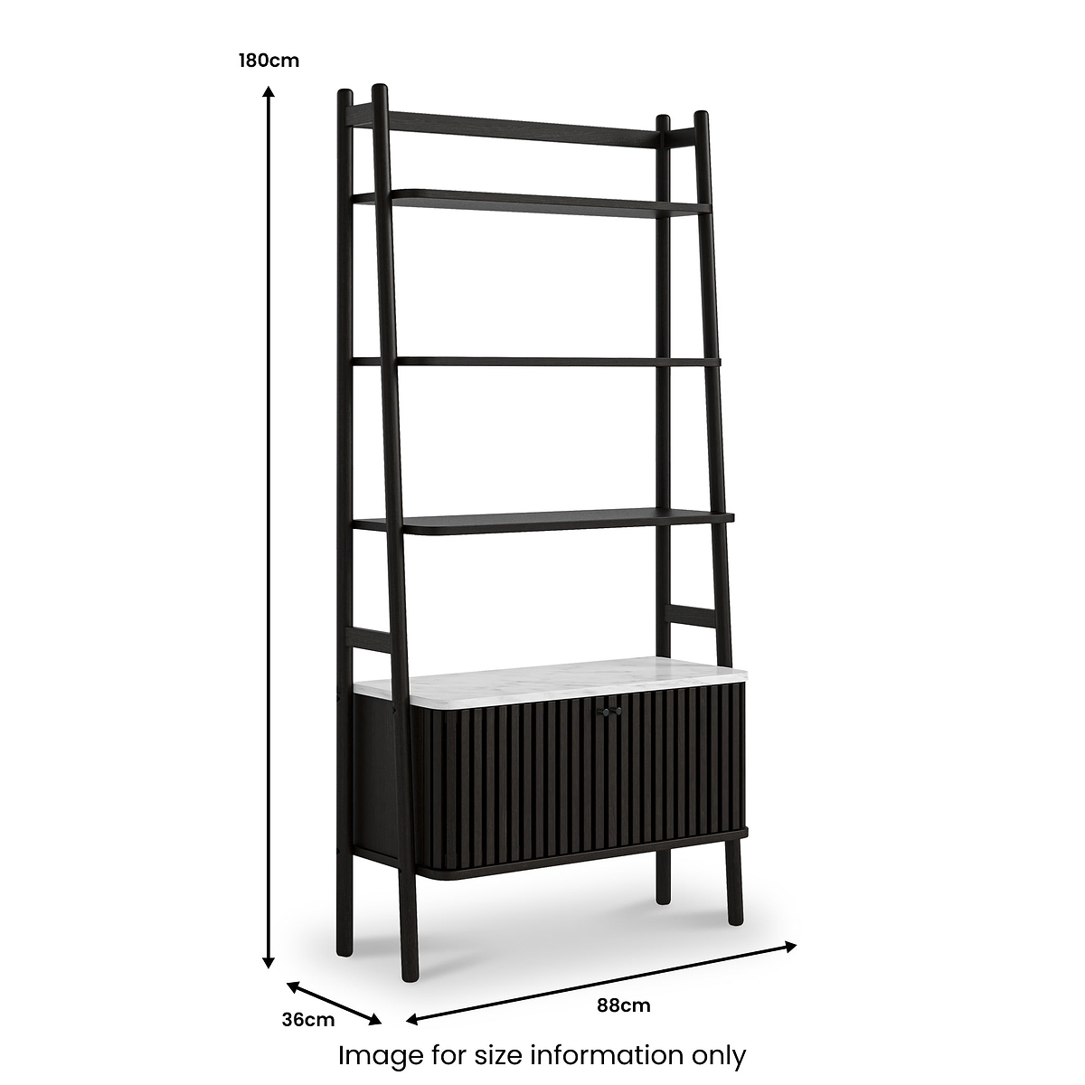 Shorwell Black & Marble Bookcase with 2 Door Slatted Cupboard dimensions