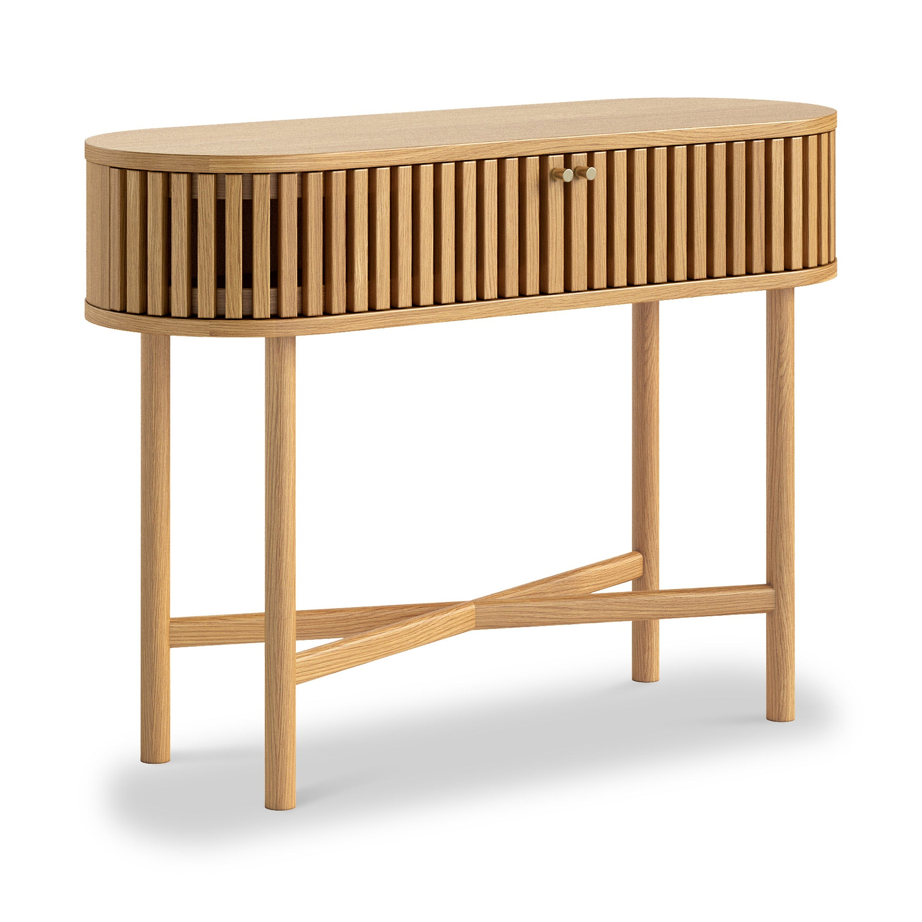 Shorwell Oak Slatted Oval Console Table Oak from Roseland Furniture