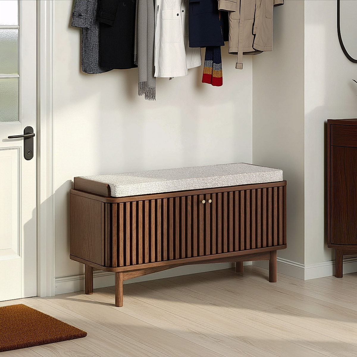 Shorwell Oak Slatted Storage Bench Dark Stain from Roseland Furniture