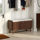 Shorwell Oak Slatted Storage Bench Dark Stain from Roseland Furniture